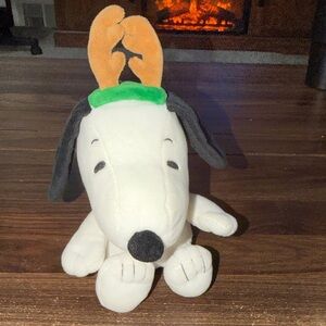 Hallmark 8” Plush Snoopy Dog Toy with Antlers - White, Black, Green, and Brown